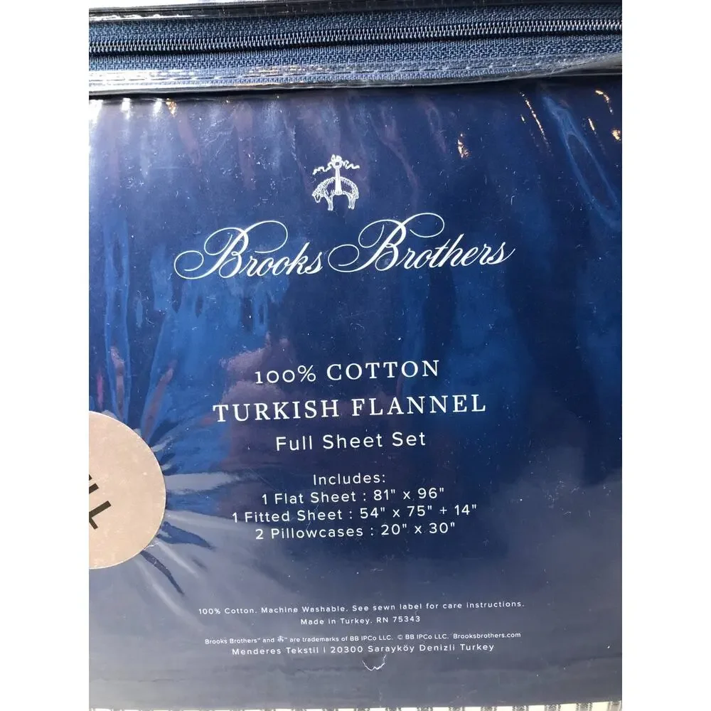 Brooks Brothers Navy Blue Stripes FULL Size Turkish Cotton Sheet Set